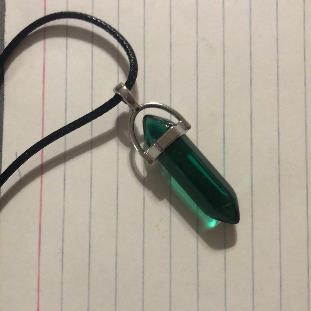 Dark Green Crystal Point Pendant Necklace